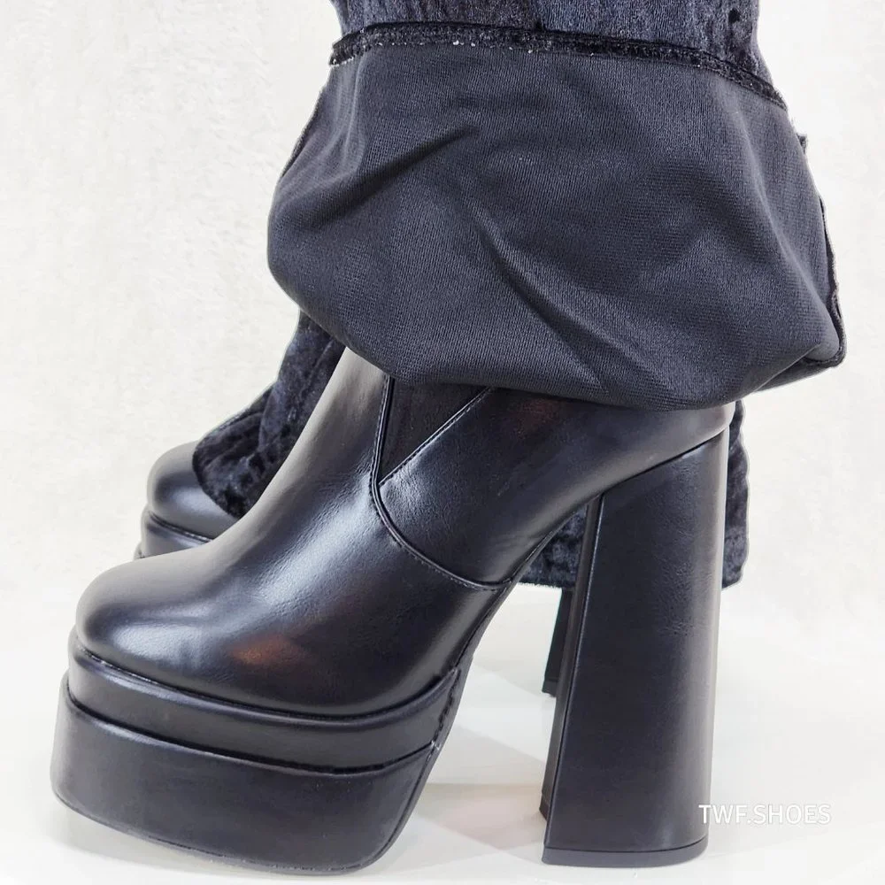 Mata Shoes Black Crushed Velvet Over-The-Knee Platform Boots